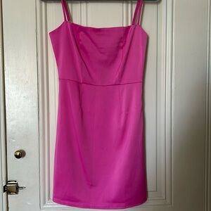Hot Pink Satin Square Neck Mini Dress